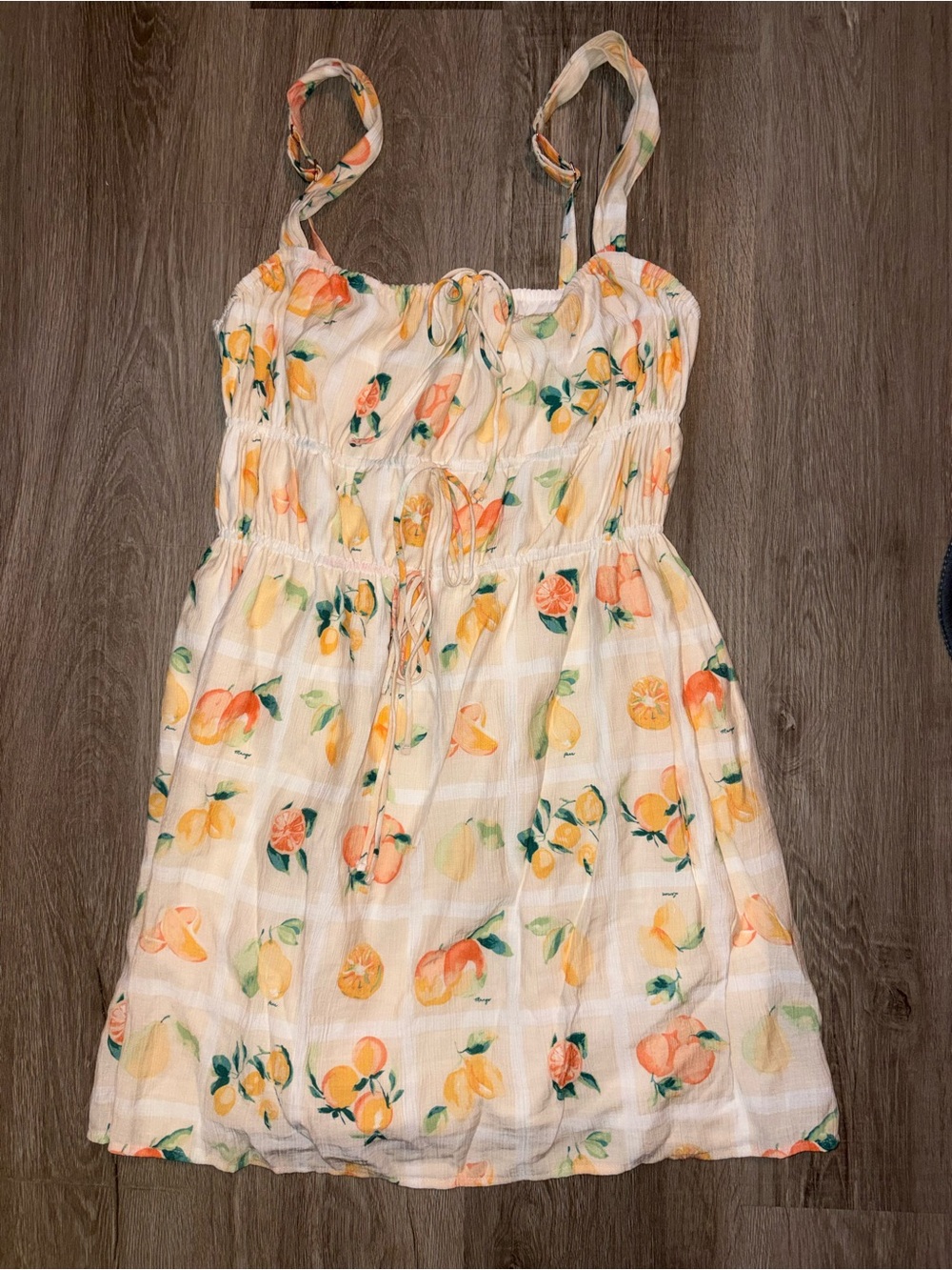 Abercrombie & Fitch Cream Sundress with Peach and Green Fruit Print